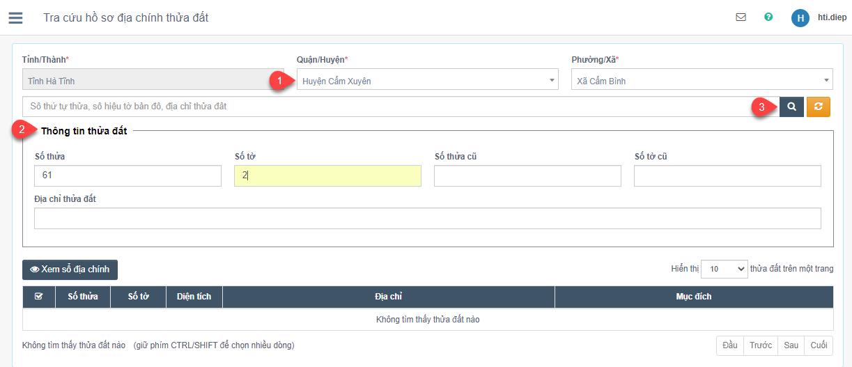 Tra cứu sổ địa chính Tra cứu sổ địa chính