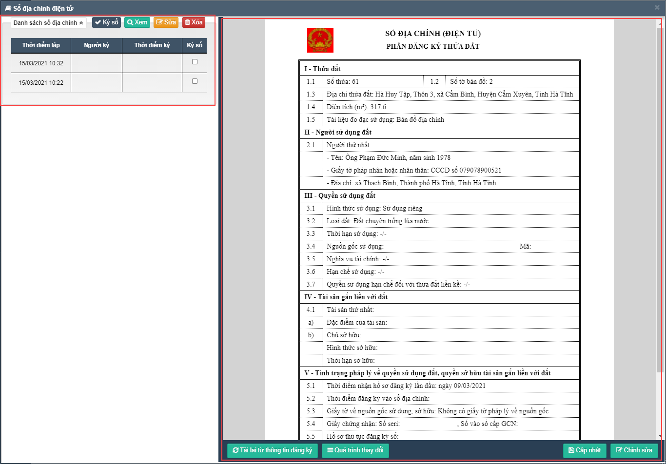 Sổ địa chính điện tử Sổ địa chính điện tử