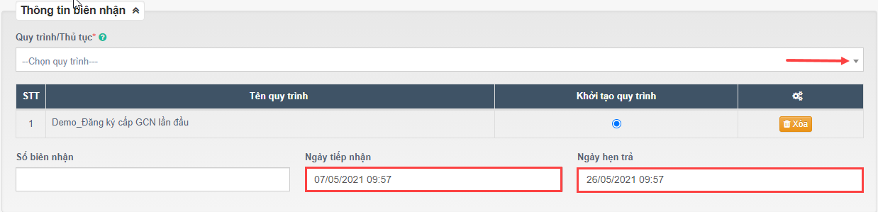 Thông tin biên nhận