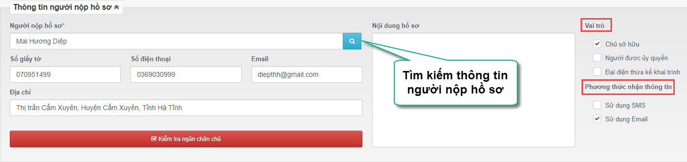 Thông tin người nộp hồ sơ